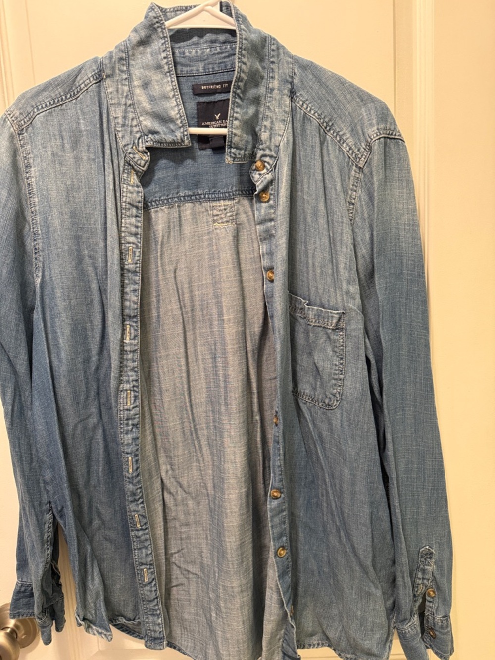 American Eagle Outfitters Light Blue Denim Button-Down Shirt